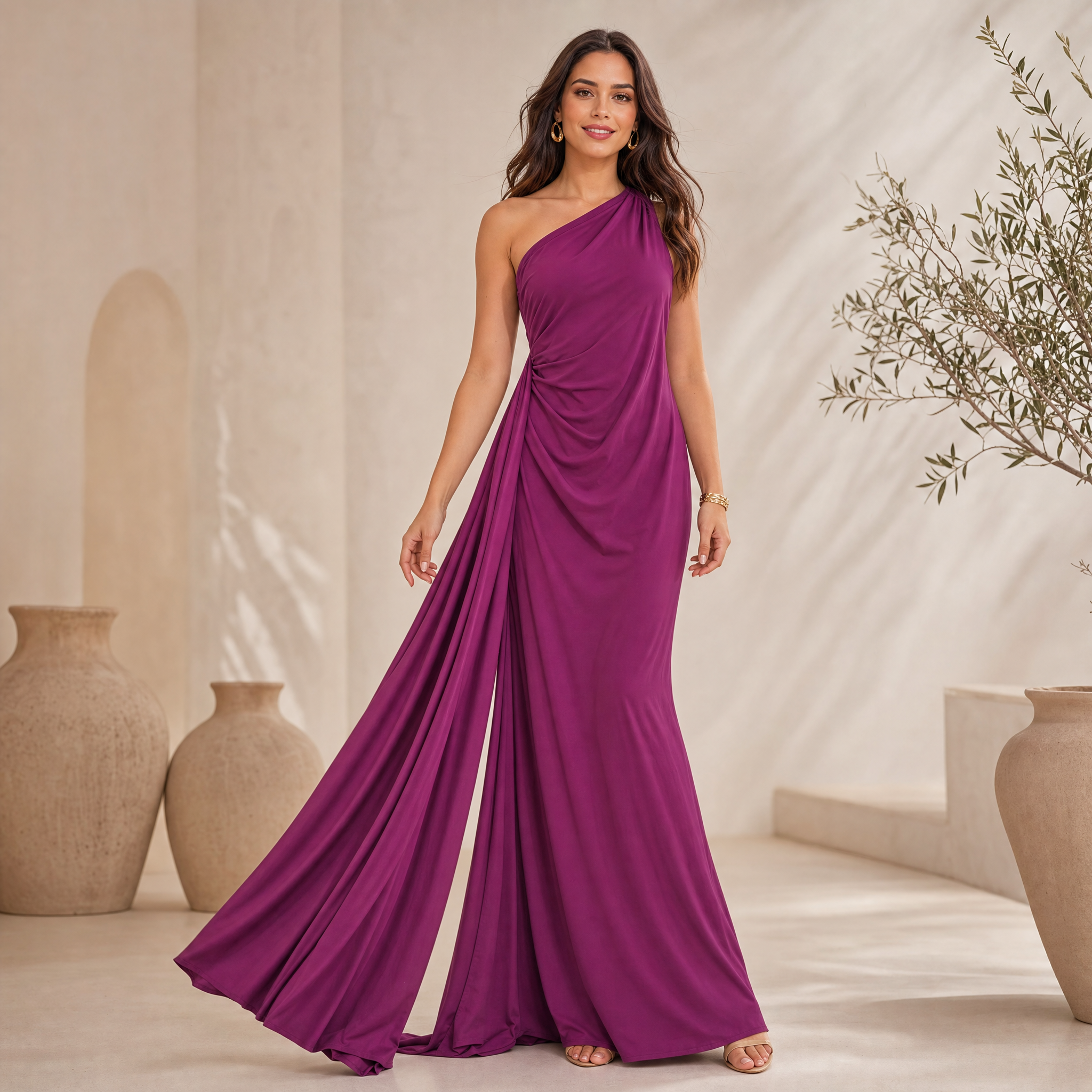 Women's One-Shoulder Maxi Dress – Backless Ruffle Evening Dress