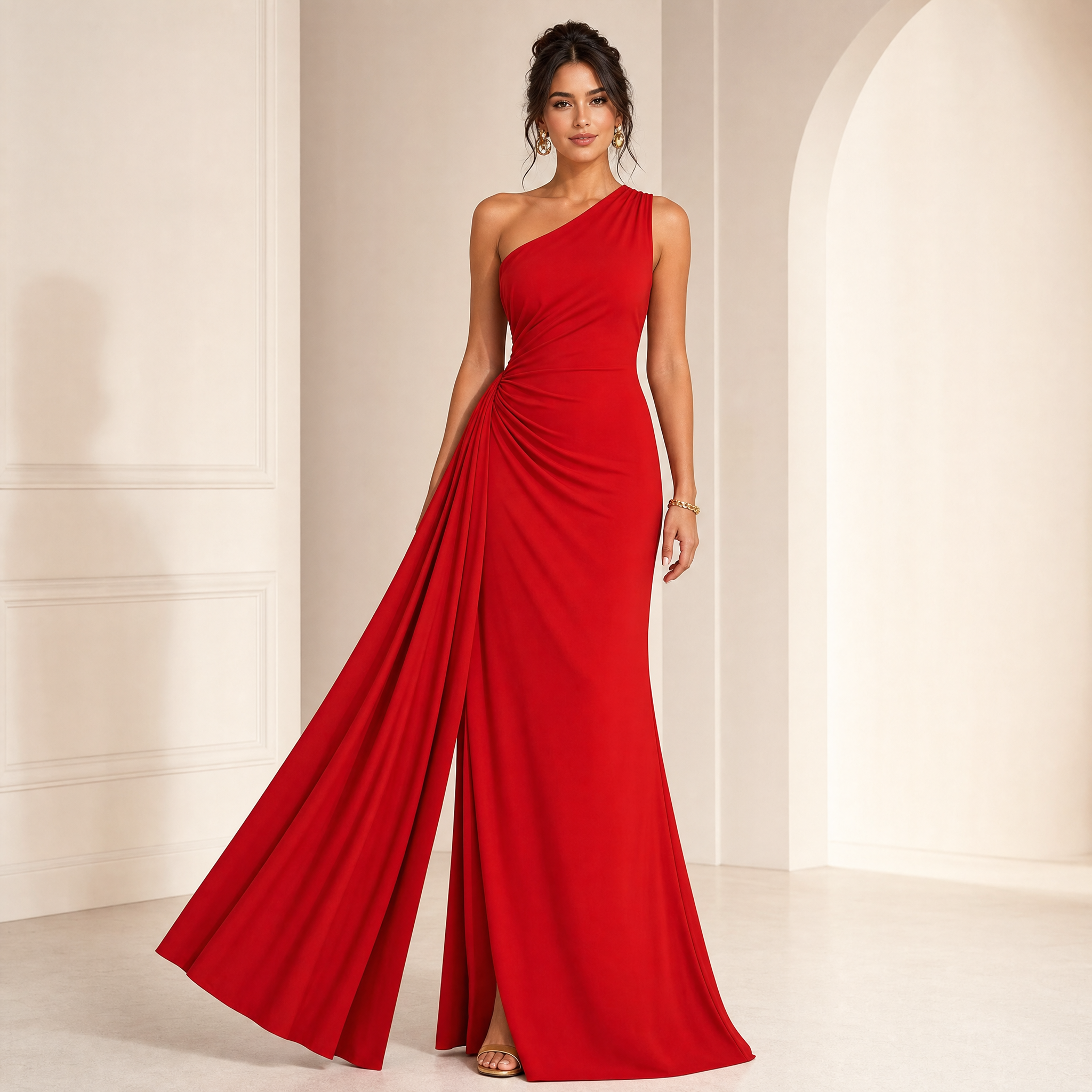 Women's One-Shoulder Maxi Dress – Backless Ruffle Evening Dress