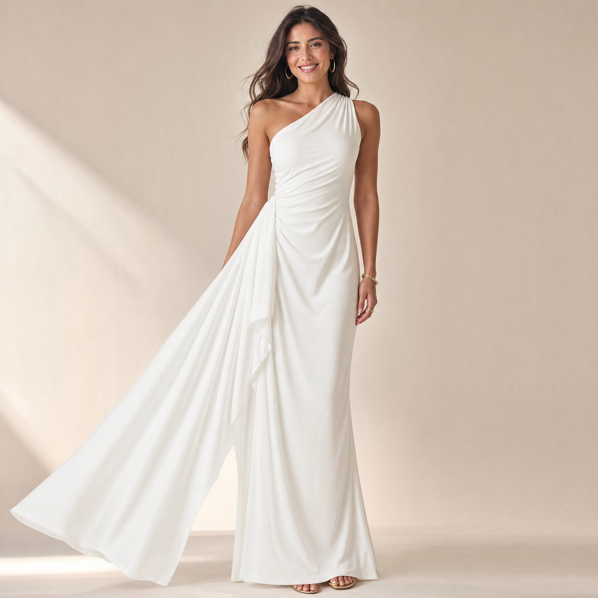 Women's One-Shoulder Maxi Dress – Backless Ruffle Evening Dress