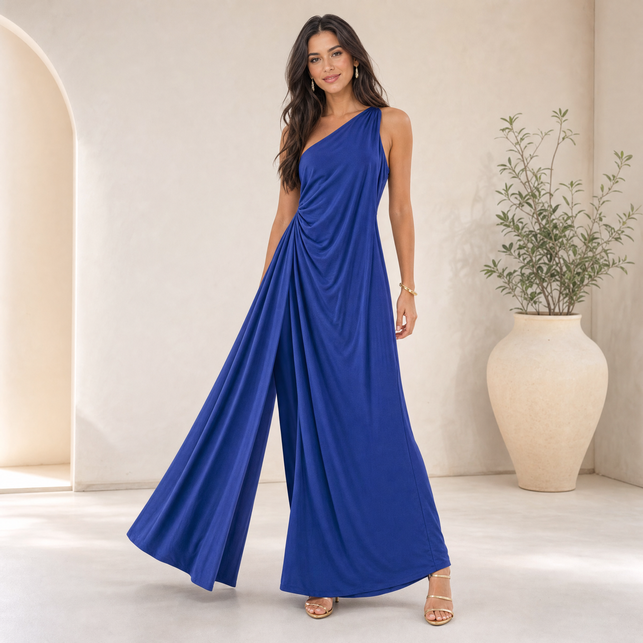 Women's One-Shoulder Maxi Dress – Backless Ruffle Evening Dress