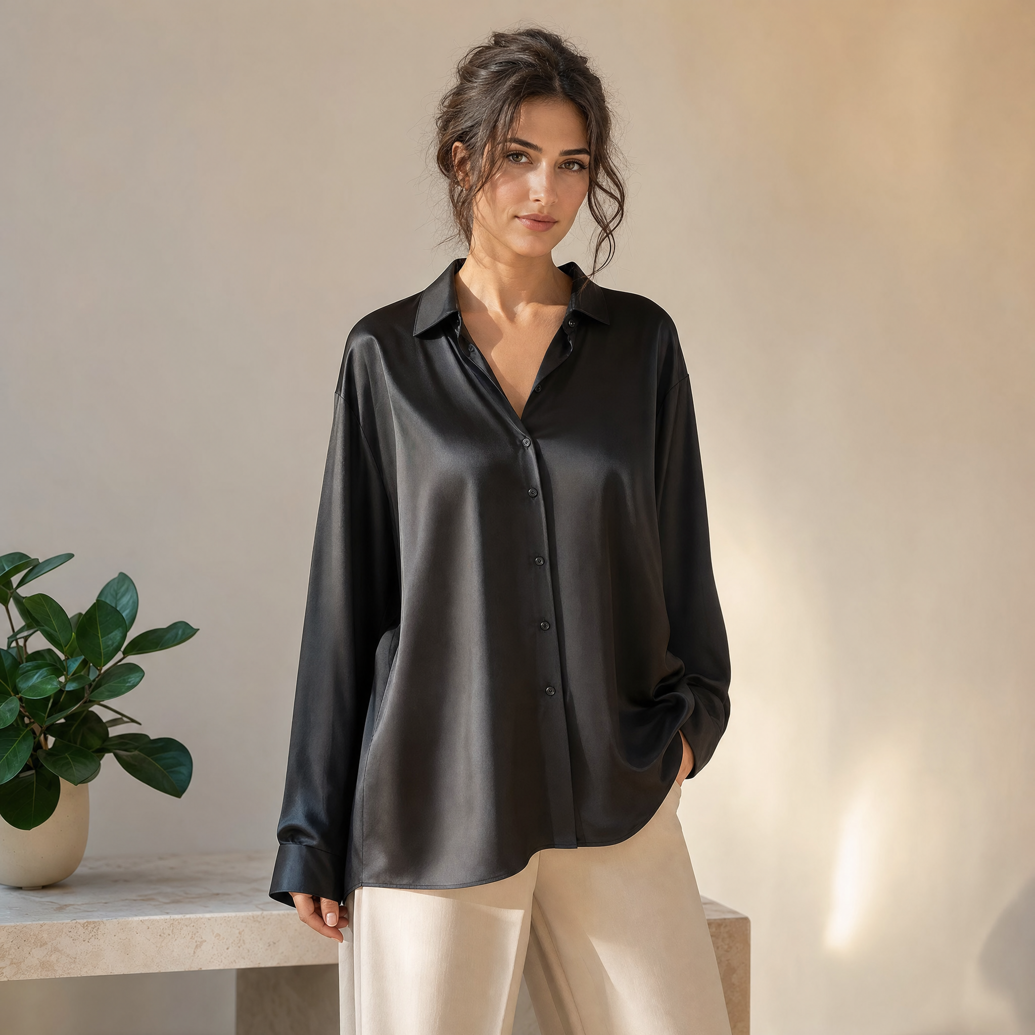 Women's Silk Blouse – Long Sleeve Classic Elegant Top
