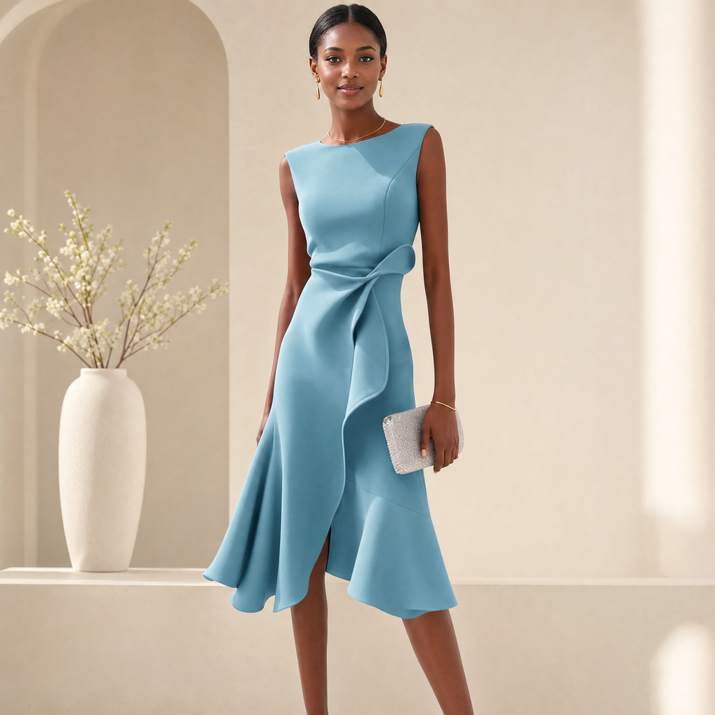 Women's Asymmetric Hem Midi Dress – Chic Summer Party Dress