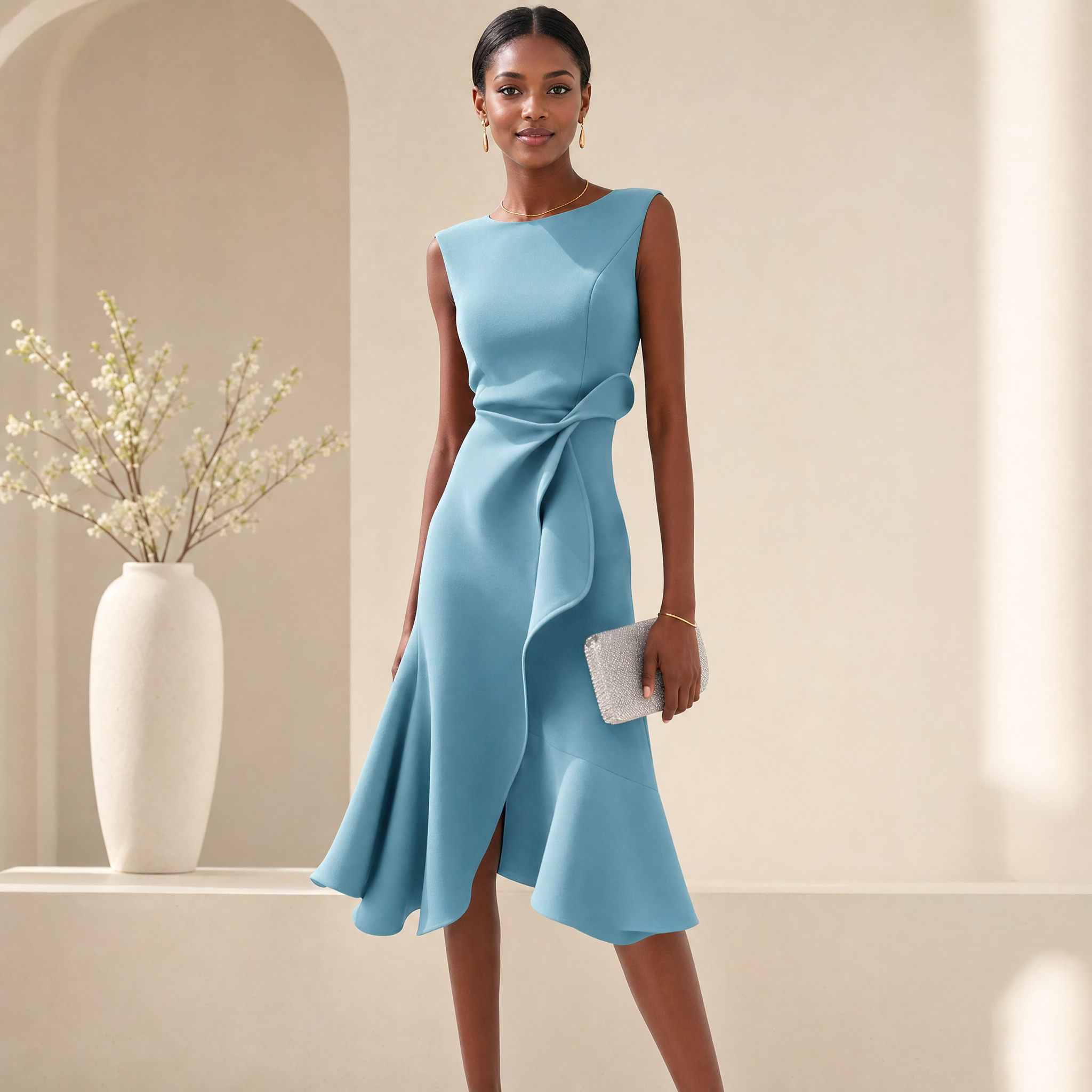 Women's Asymmetric Hem Midi Dress – Chic Summer Party Dress