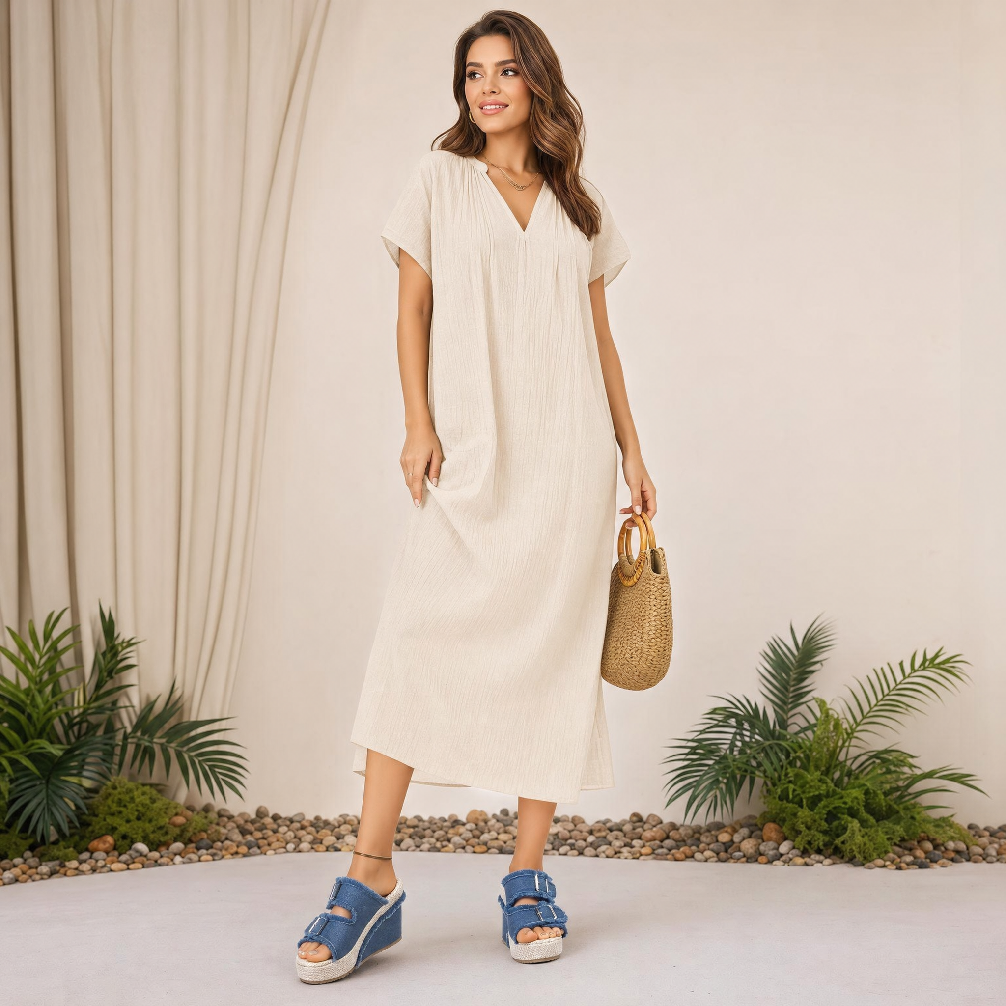 Women's Blue Denim Wedge Sandals – Adjustable Buckle Cushioned Wedges
