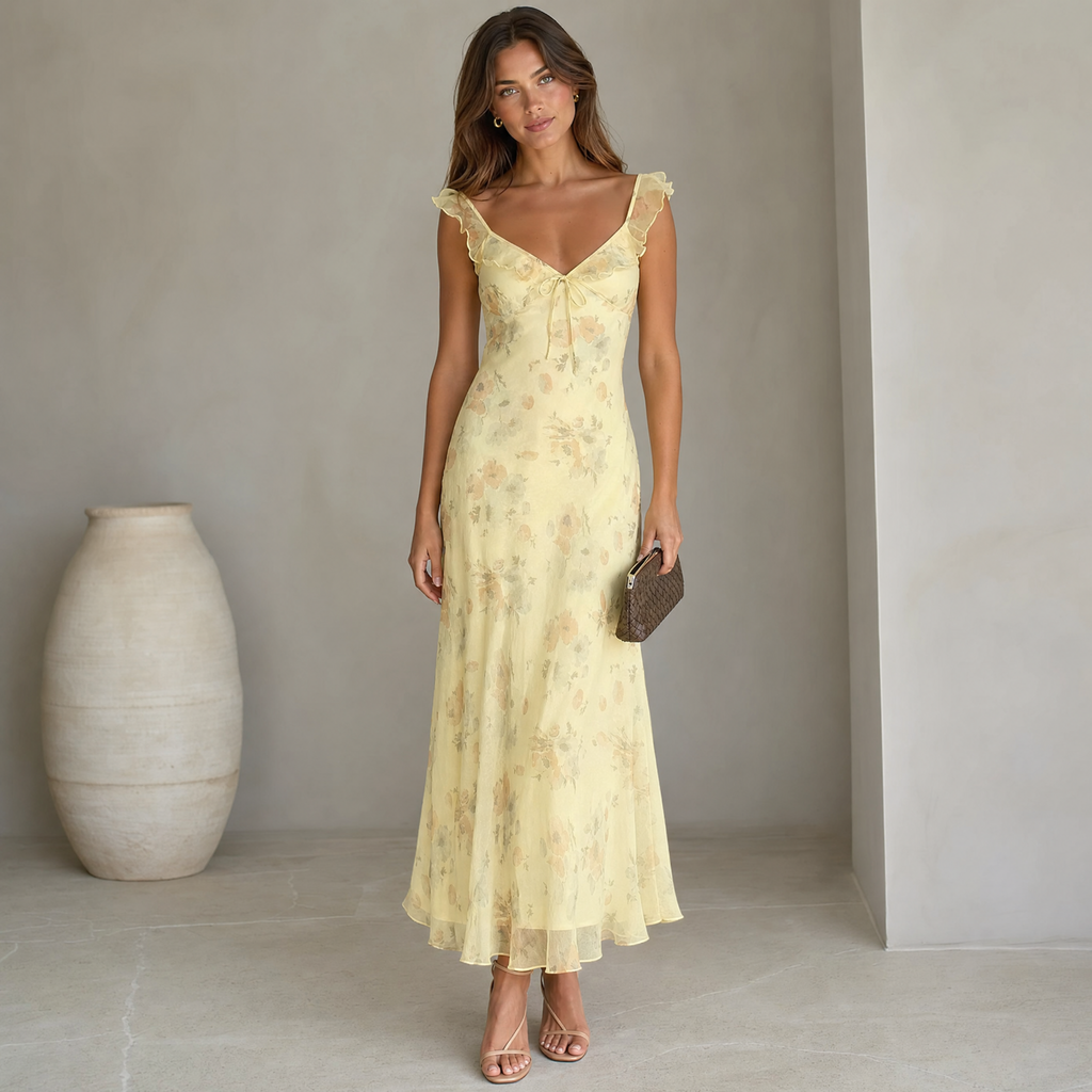 Floral Print Maxi Dress | Plunge Neckline Backless Summer Dress