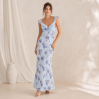 Floral Print Maxi Dress | Plunge Neckline Backless Summer Dress