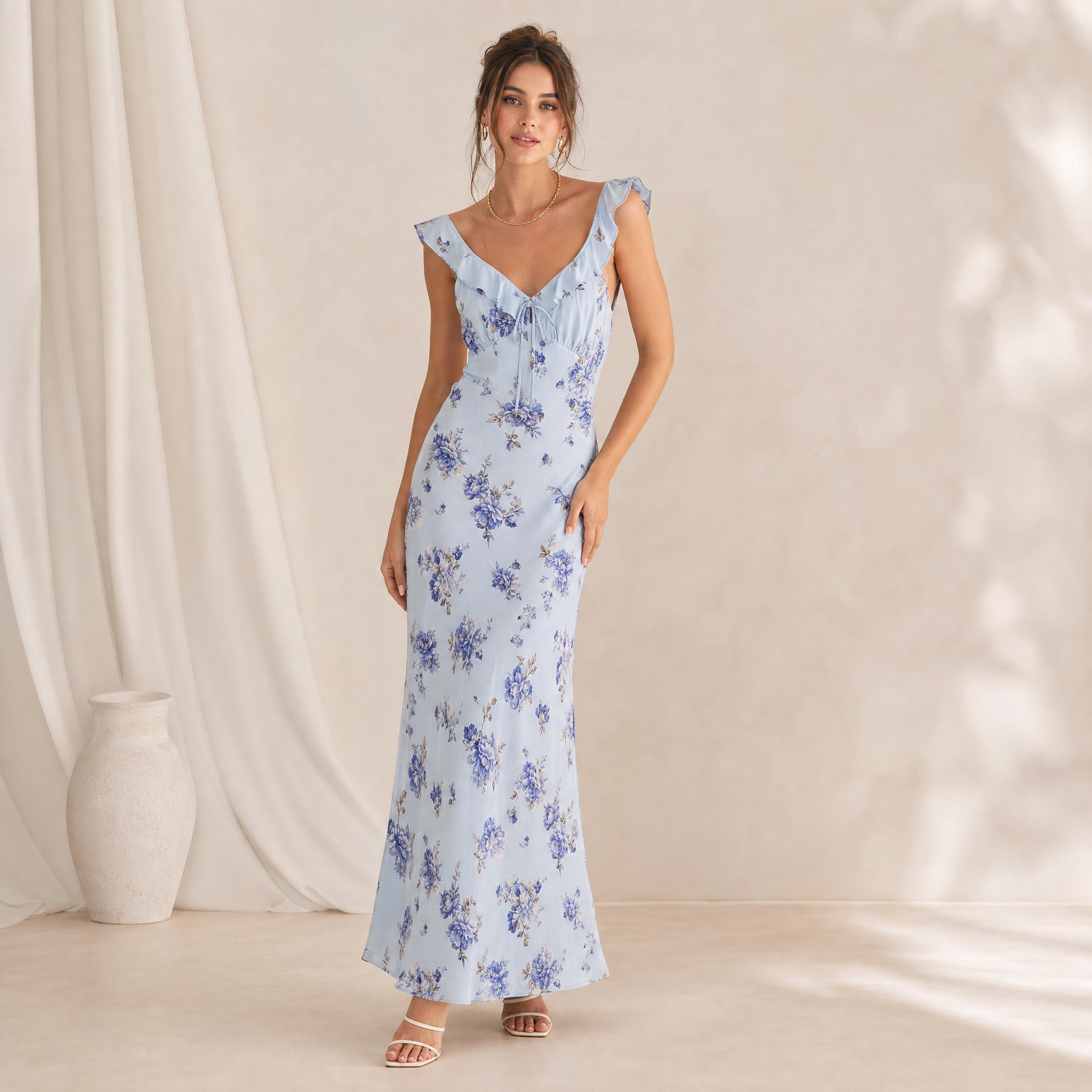 Floral Print Maxi Dress | Plunge Neckline Backless Summer Dress