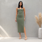 Satin Backless Maxi Dress | Sleeveless Long Dress for Women