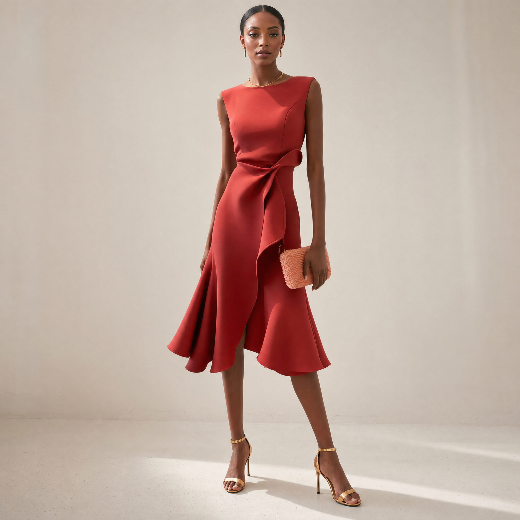 Satin Draped Midi Dress