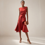 Elegant Midi Dress | Satin Midi Dress with Asymmetric Draped Design | Flattering Sleeveless Cut for Any Occasion