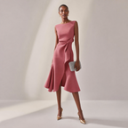 Elegant Midi Dress | Satin Midi Dress with Asymmetric Draped Design | Flattering Sleeveless Cut for Any Occasion
