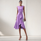 Elegant Midi Dress | Satin Midi Dress with Asymmetric Draped Design | Flattering Sleeveless Cut for Any Occasion