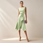 Elegant Midi Dress | Satin Midi Dress with Asymmetric Draped Design | Flattering Sleeveless Cut for Any Occasion