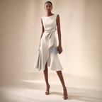 Elegant Midi Dress | Satin Midi Dress with Asymmetric Draped Design | Flattering Sleeveless Cut for Any Occasion