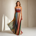 Judith™ | Women's Strapless Maxi Dress with Colorful Pleats | Elegant Summer Style for Comfort and Versatility