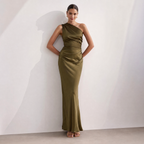 Plus size maxi dress with asymmetric neckline