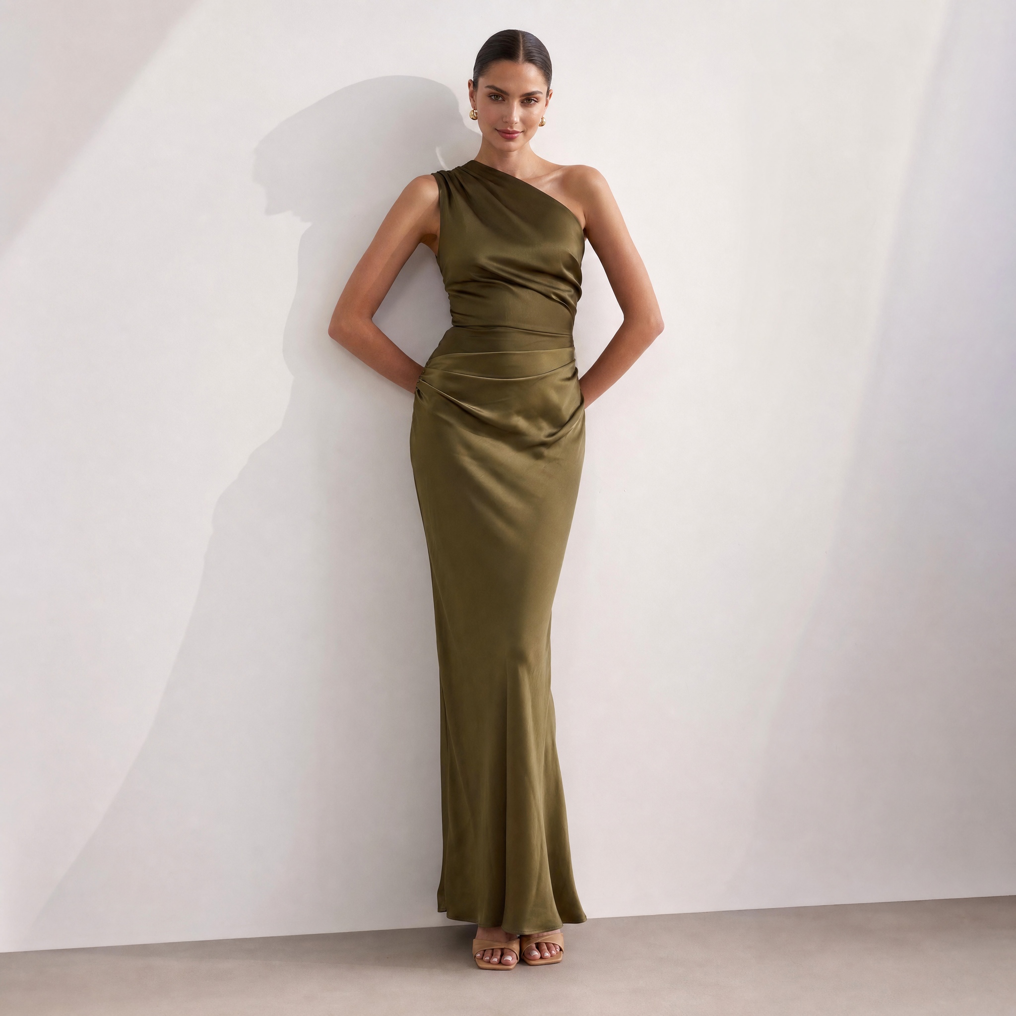 Plus size maxi dress with asymmetric neckline