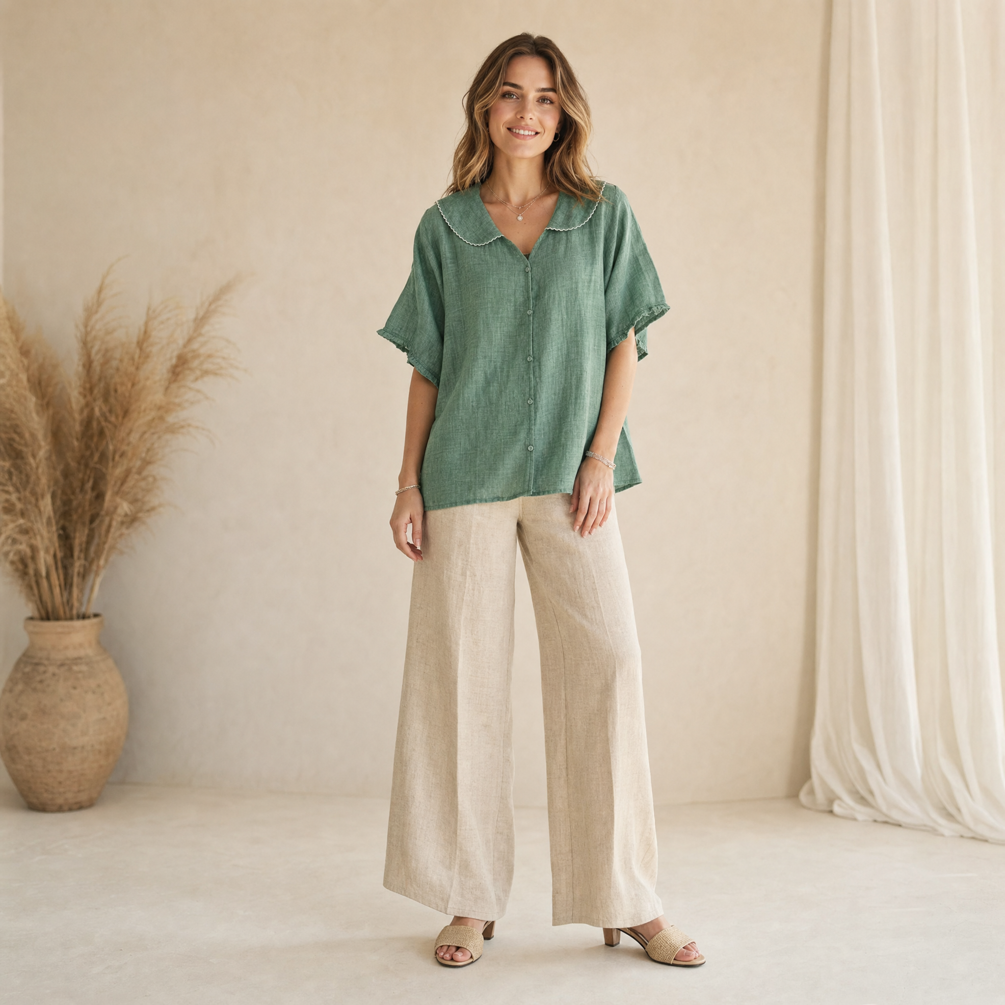 Kristi | Women's White Blouse with Scalloped Collar & Relaxed Fit for Effortless Elegance