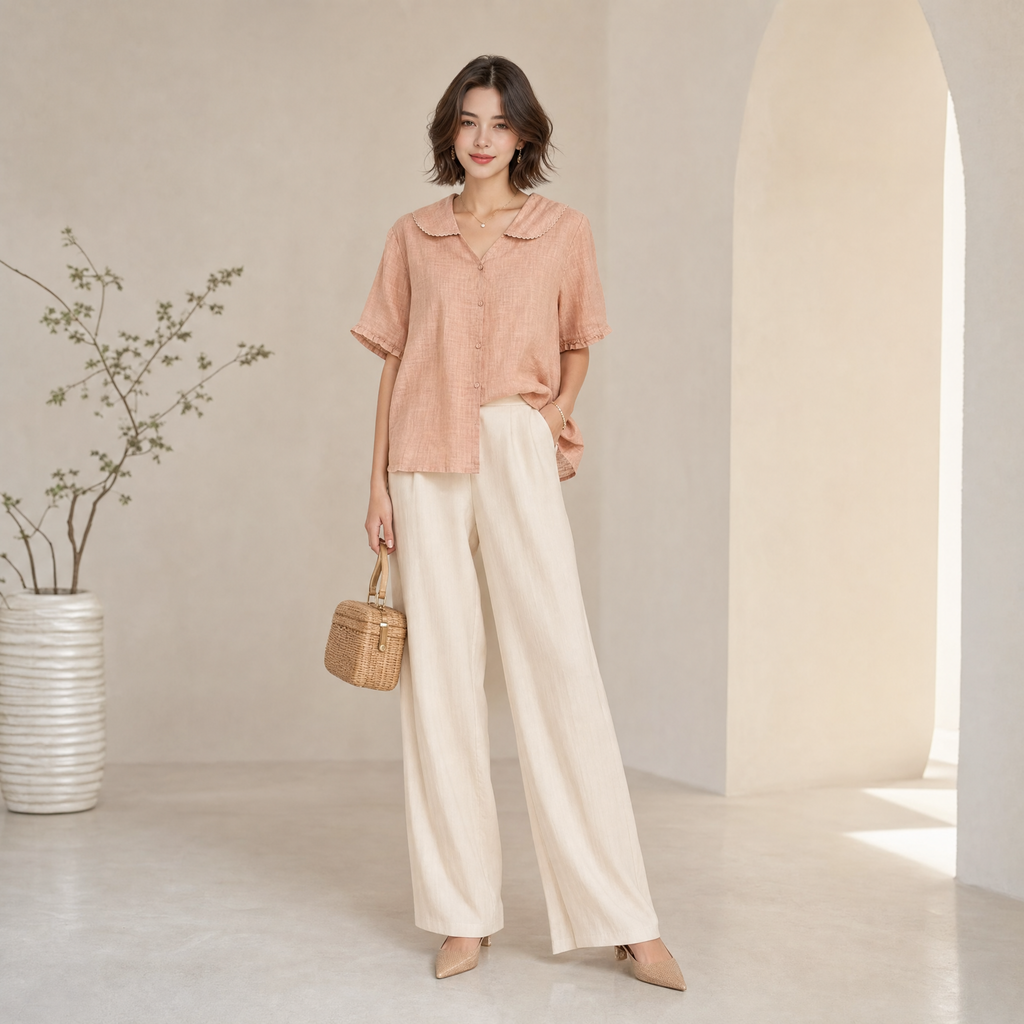 Kristi | Women's White Blouse with Scalloped Collar & Relaxed Fit for Effortless Elegance
