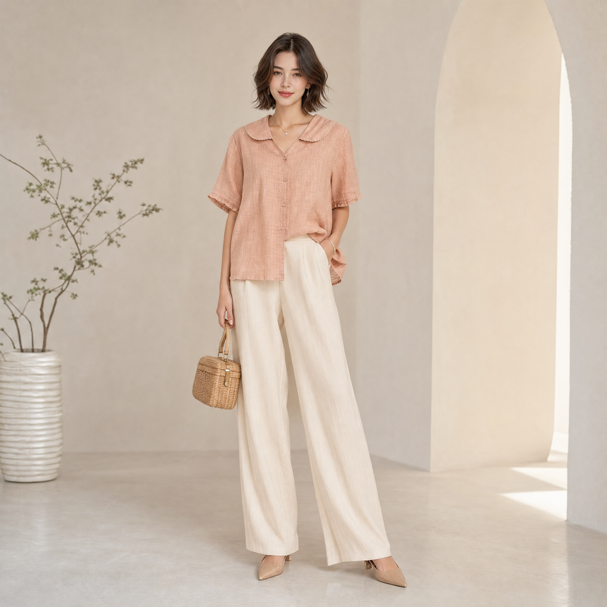 Kristi | Women's White Blouse with Scalloped Collar & Relaxed Fit for Effortless Elegance