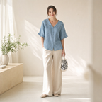 Kristi | Women's White Blouse with Scalloped Collar & Relaxed Fit for Effortless Elegance