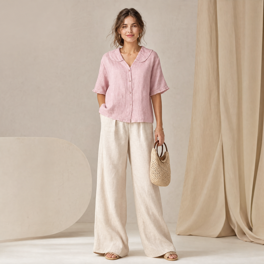 Kristi | Women's White Blouse with Scalloped Collar & Relaxed Fit for Effortless Elegance