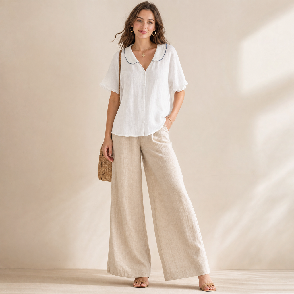 Kristi | Women's White Blouse with Scalloped Collar & Relaxed Fit for Effortless Elegance