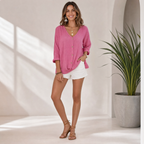 Marcia Collection | White Blouse for Women with Soft V-Neckline | Effortless Summer Style